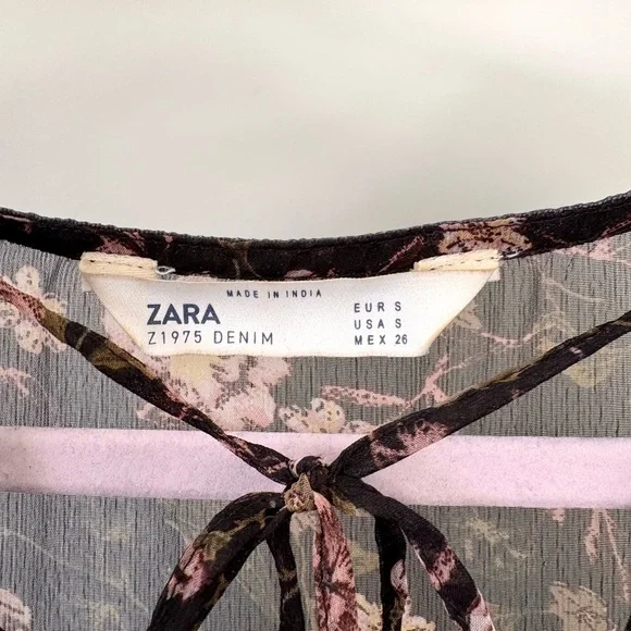 Zara Sheer Black and Purple Floral Mini Dress - Picture 3 of 4